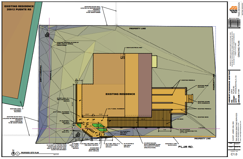 TMA Design grading plan and proposed site plan, Woodland Hills residence