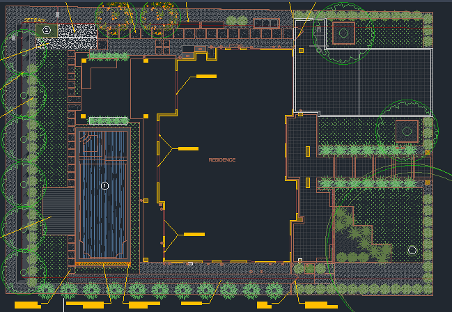 CAD pool and landscape design plan for a residence