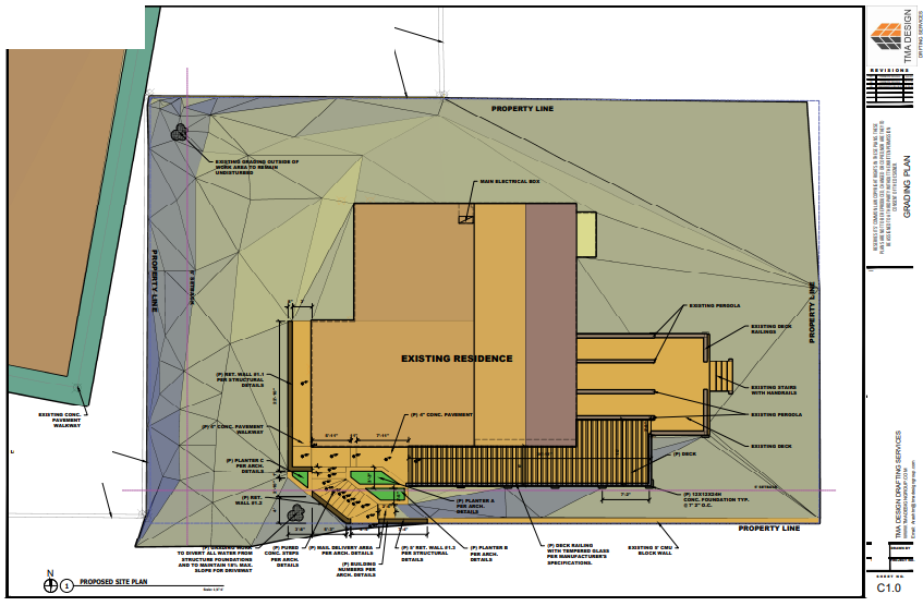 TMA Design site work and retaining wall plan, Mulholland Drive residence