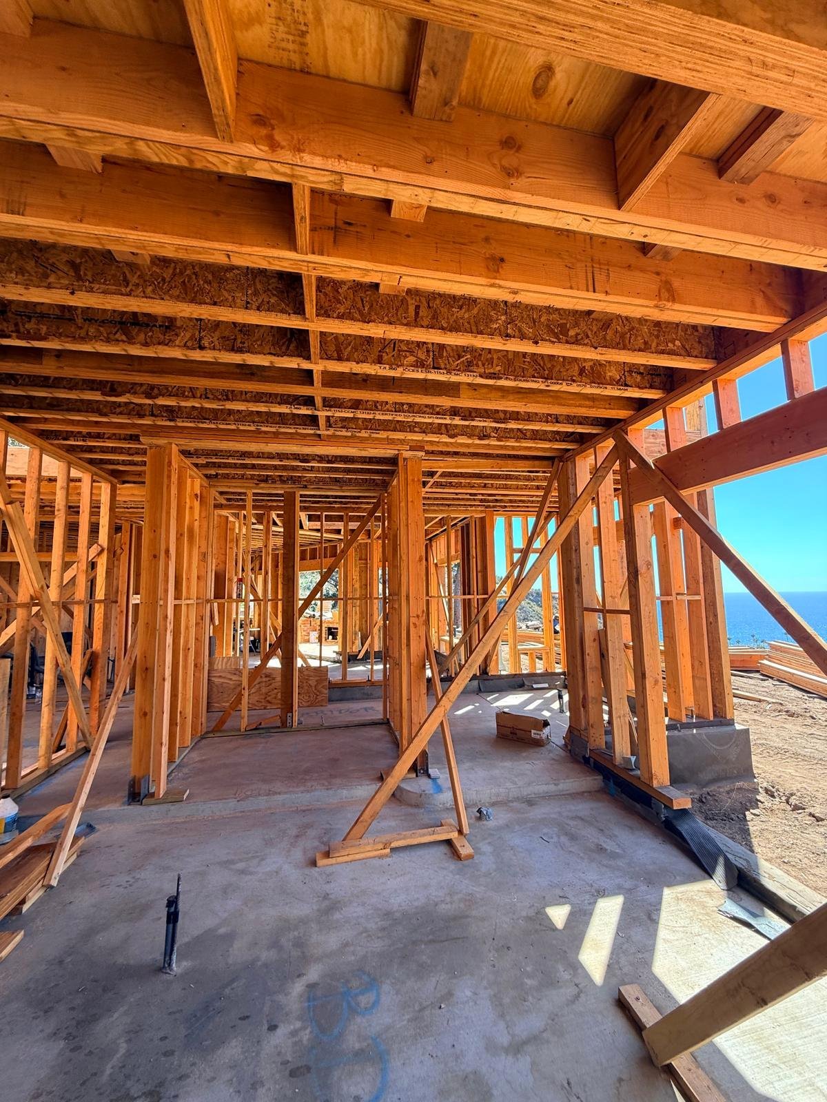 Timber framing of the Palisades rebuild, managed by TMA Design from concept to closeout