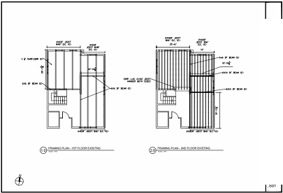 Existing framing plans for first and second floor, permit set sheet S01