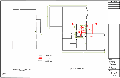 Basement and main floor structural plan, sheet S103