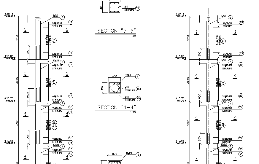 Structural column profiles with reinforcement sections