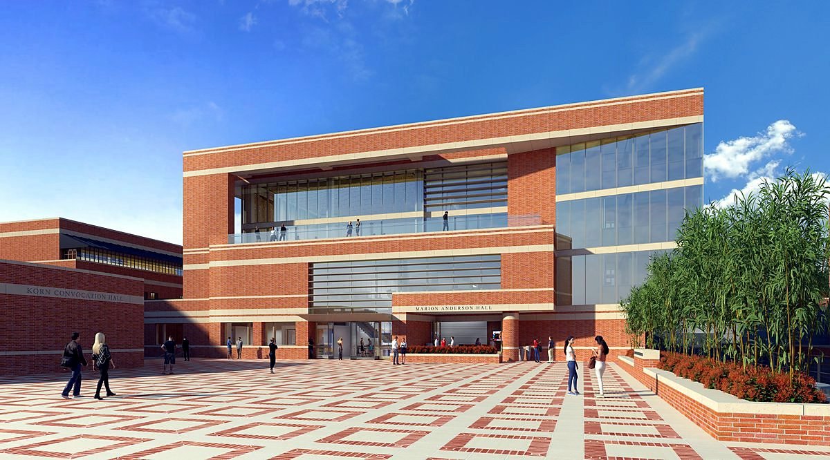 UCLA Anderson Hall, the brick and glass campus building rehabilitated under this project