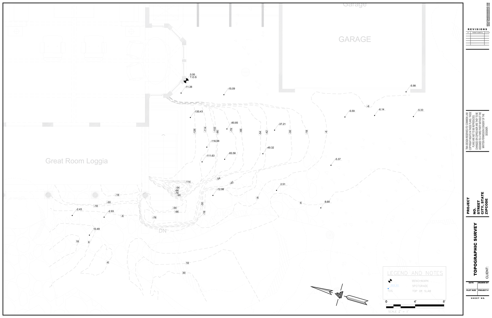 LiDAR topographic survey sheet with contours, spot grades and benchmark